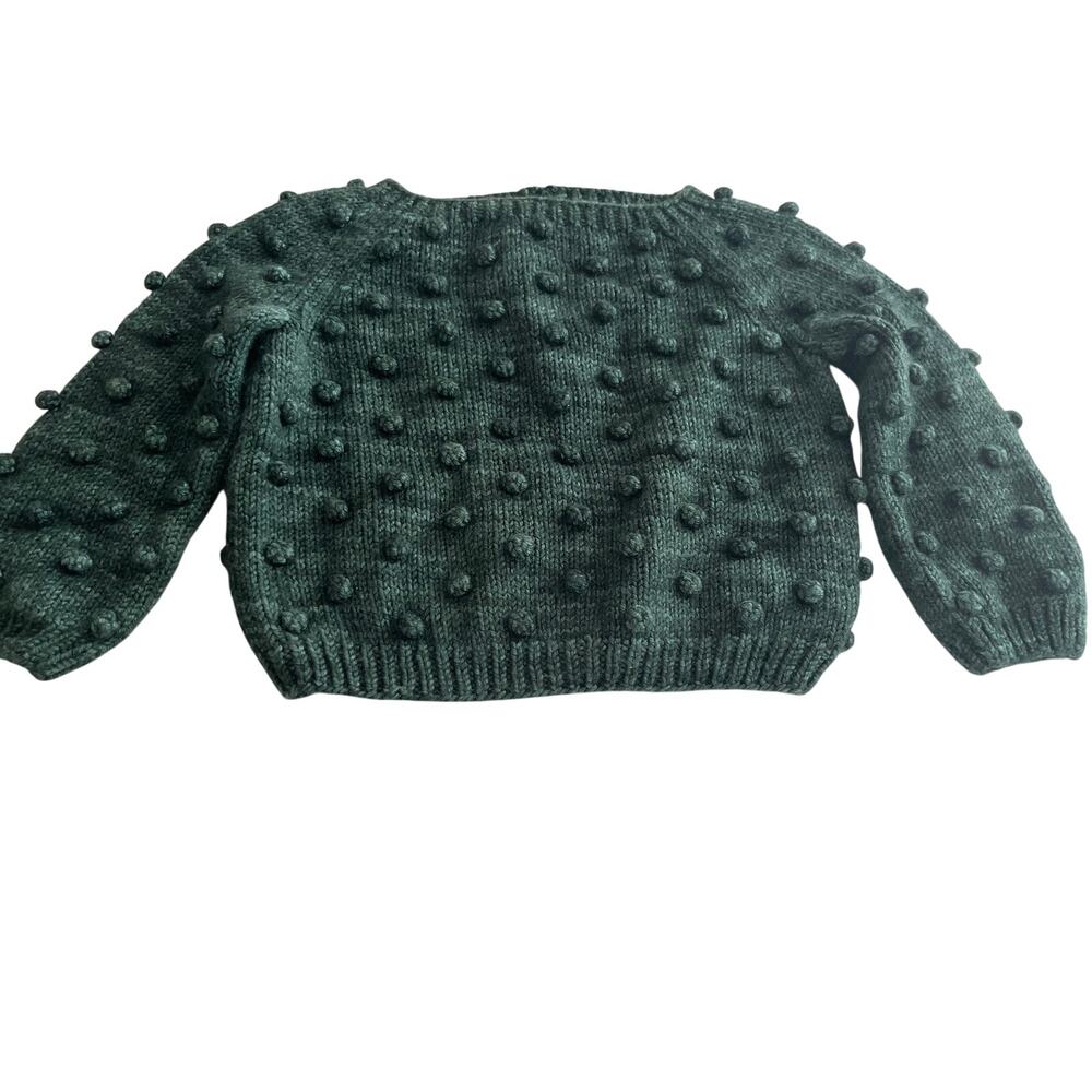 Misha & Puff Spruce Popcorn Sweater 100% Wool Hand Knit 18-24M Heirloom